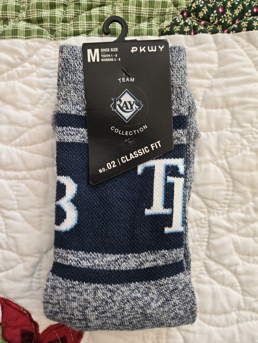 MLB Tampa Bay Rays Navy and Heather Gray Crew Socks Y 1-6 W 3-8